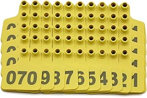 ACHICKLEAD 100PCS Cattle Ear Tags Numbered 001-100, Plastic Livestock Animal Ear Tag for Cows Goats Sheep Pigs Animal Identification Earring Tagger (Yellow)