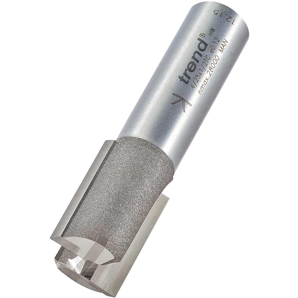 Trend Professional Straight Two Flute Router Cutter, 1/2 Inch Shank, 17mm Cut Diameter & 25mm Cut Length, Tungsten Carbide Tipped, 4/25X1/2TC