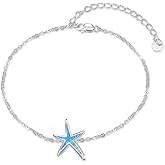 Cuoka Starfish Bracelet 925 Sterling Silver with White Fire Opal Chain Bracelets Ocean Jewelry Birthday For Women