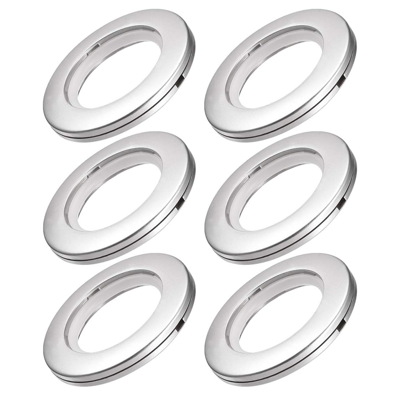 TA-VIGOR 6Pcs Curtain Eyelet Rings, 40mm Curtain Grommets Plastic Rings, DIY Nanoscale Silencing Roman Rings for Window Curtain, Shower Curtain, Locker Room Door Curtains, Frosted Silver