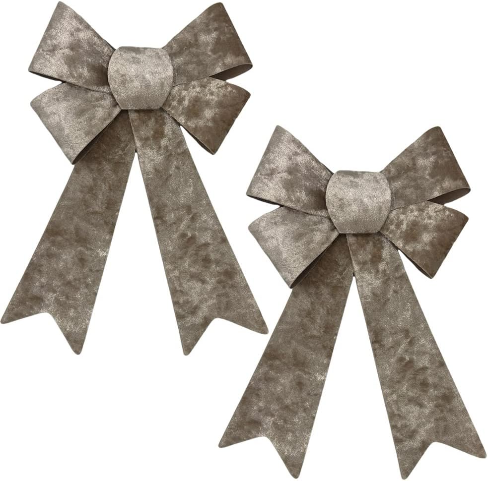 Bows & Ribbons - Happy Holidays 15 inch Christmas Decoration Bow - Champagne Velvet - Great for Indoor, Outdoor, Tree, Decor, Crafts, Wrapping, Wreath (Set of 2) (Champagne Velvet), 9''x15''