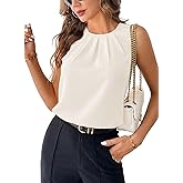 Samefar Womens Summer Tank Tops Pleated Crewneck Casual Loose Chiffon Blouses Sleeveless Tops Business Work Shirts