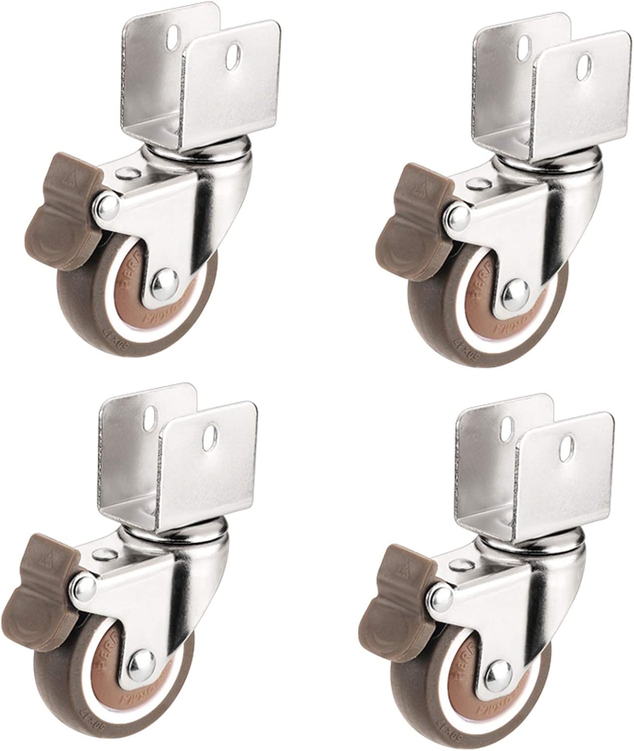4 Pcs UBracket Swivel Casters Wheel 50mm Furniture Castor Mute Rubber Wheels 360° Rotation with