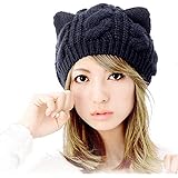 umbresen Cute Woollike Knitted CAT Kitty Ears Women Lady Girl Headgear Crochet Christmas Hats