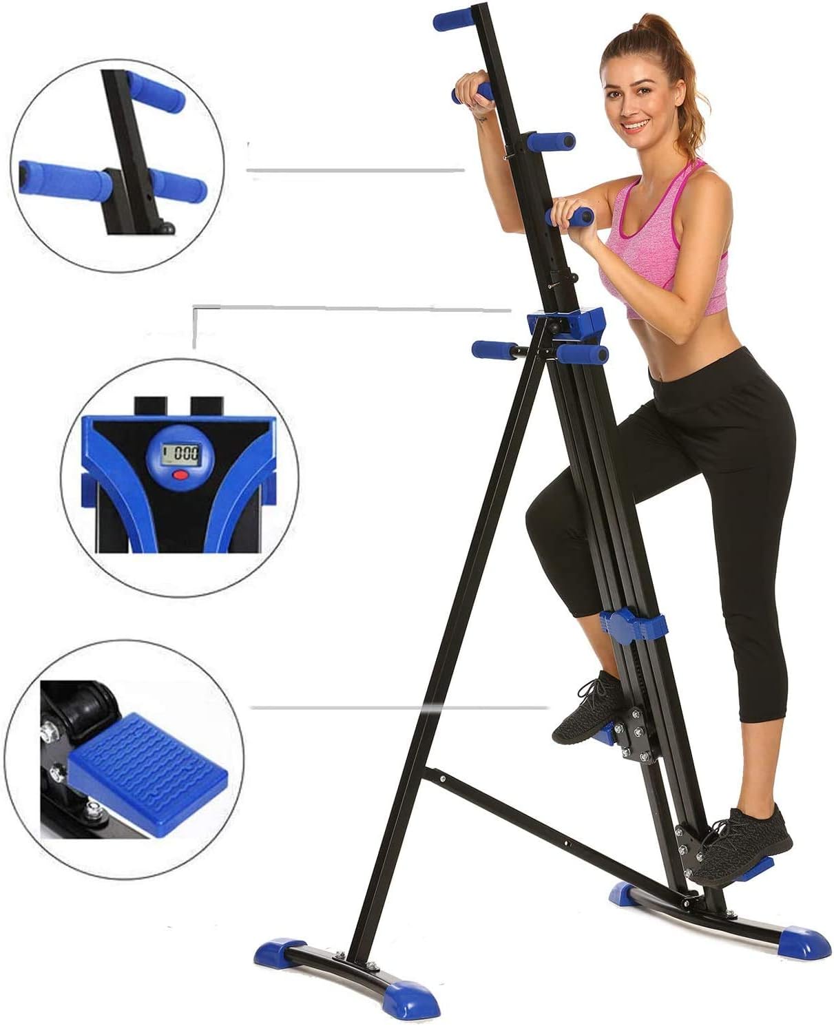 Hurbo Vertical Climber Home Gym Exercise Folding Climbing Machine Exercise Bike for Home Body Trainer Stepper Cardio Workout Training Non-Stick Grips Legs Arms Abs Calf