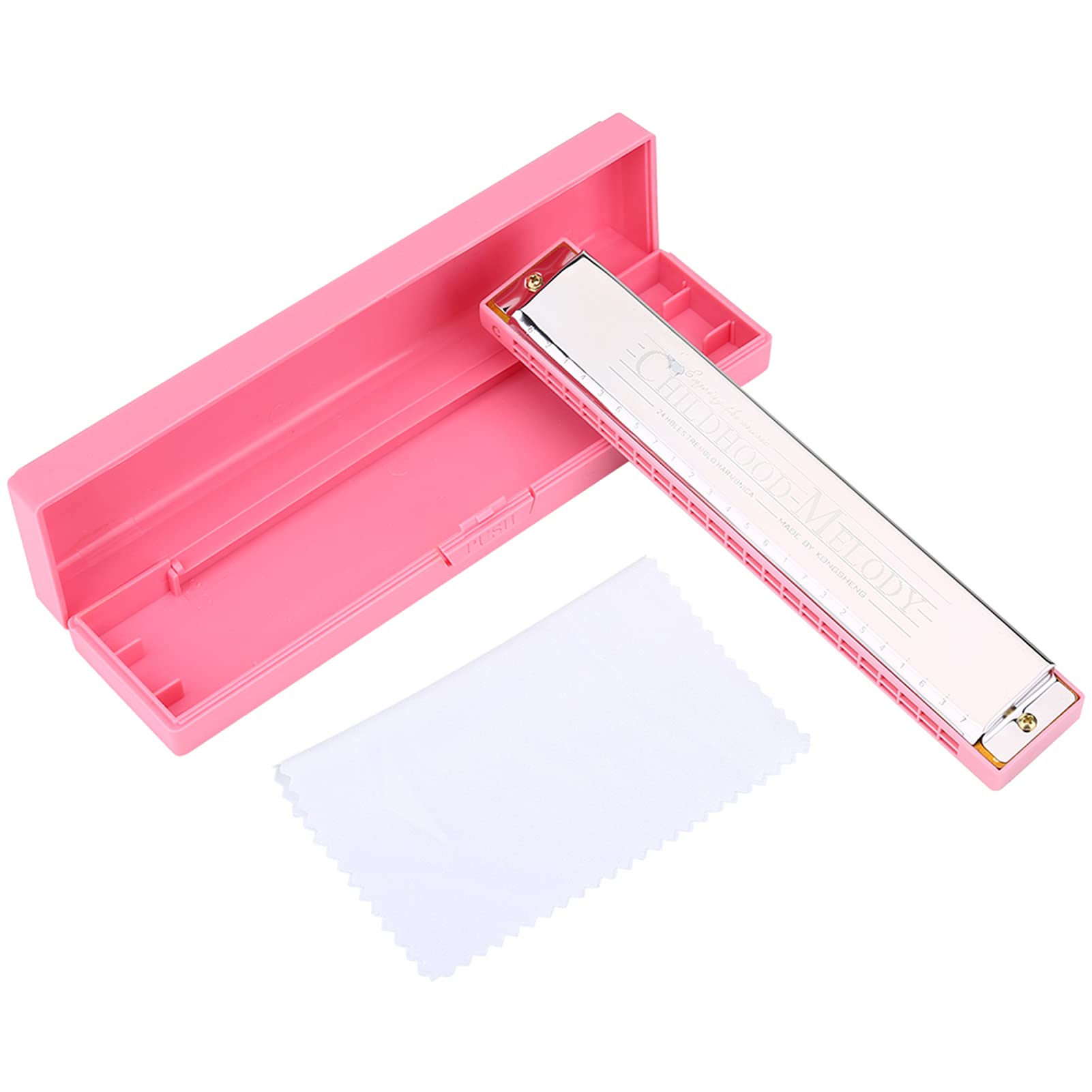 24 Holes Key of C Harmonica Metal Mouth Organ Musical Instrument Toy for Children Beginner(Pink)