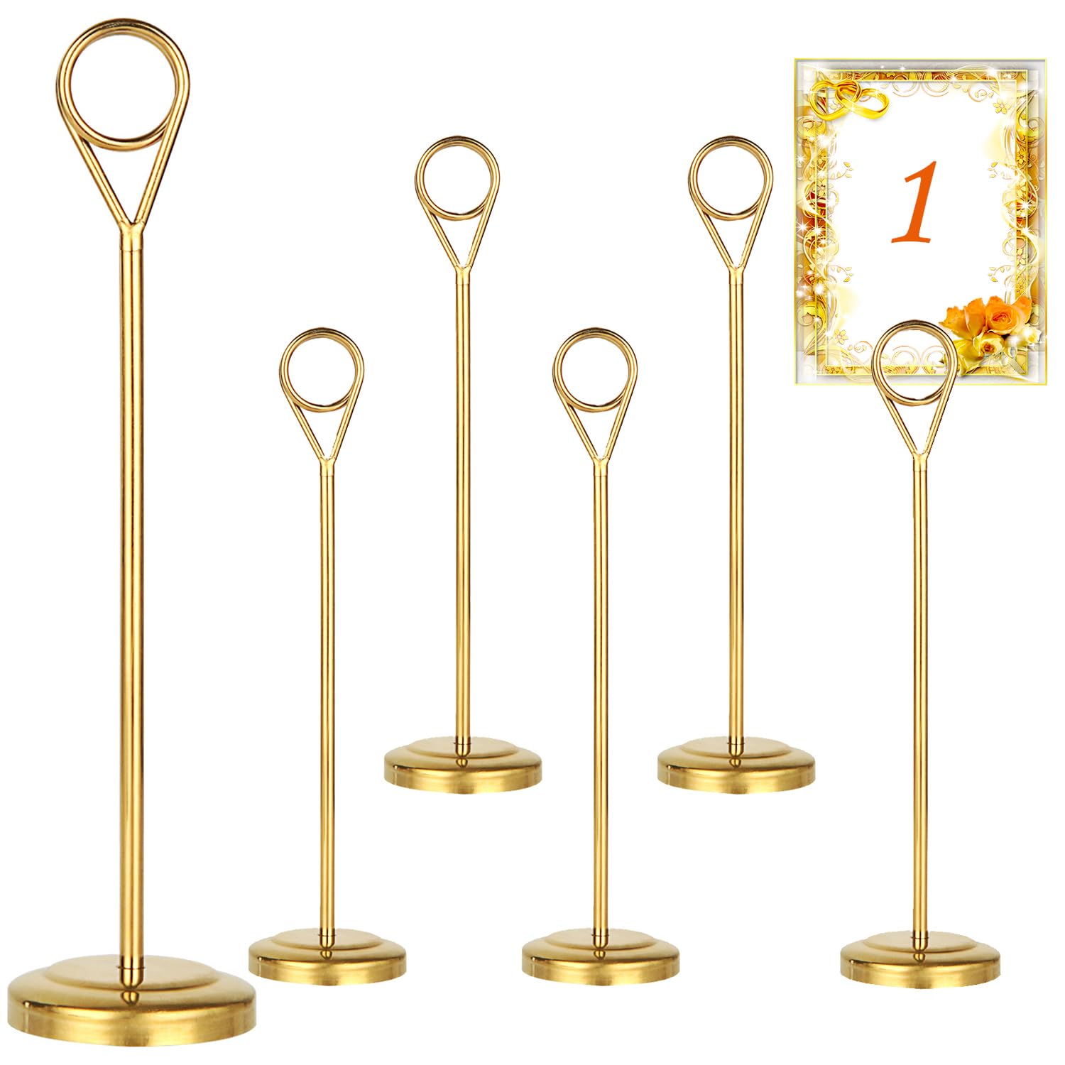 LOLYSIC 6 Pcs Table Number Holders - 20cm 8" Gold Place Card Holders for Tables, Heavy Duty Table Number Stands, Table Name Holders Weighted Picture Card Photo Stands for Weddings Party Reception