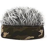 ANGGREK Men Short Wig Headband, Men Artificial Wig Hat Camouflage Size Adjust Funny Short Hair Wig Headband Cosplay Fake Hair Hat Black and Grey