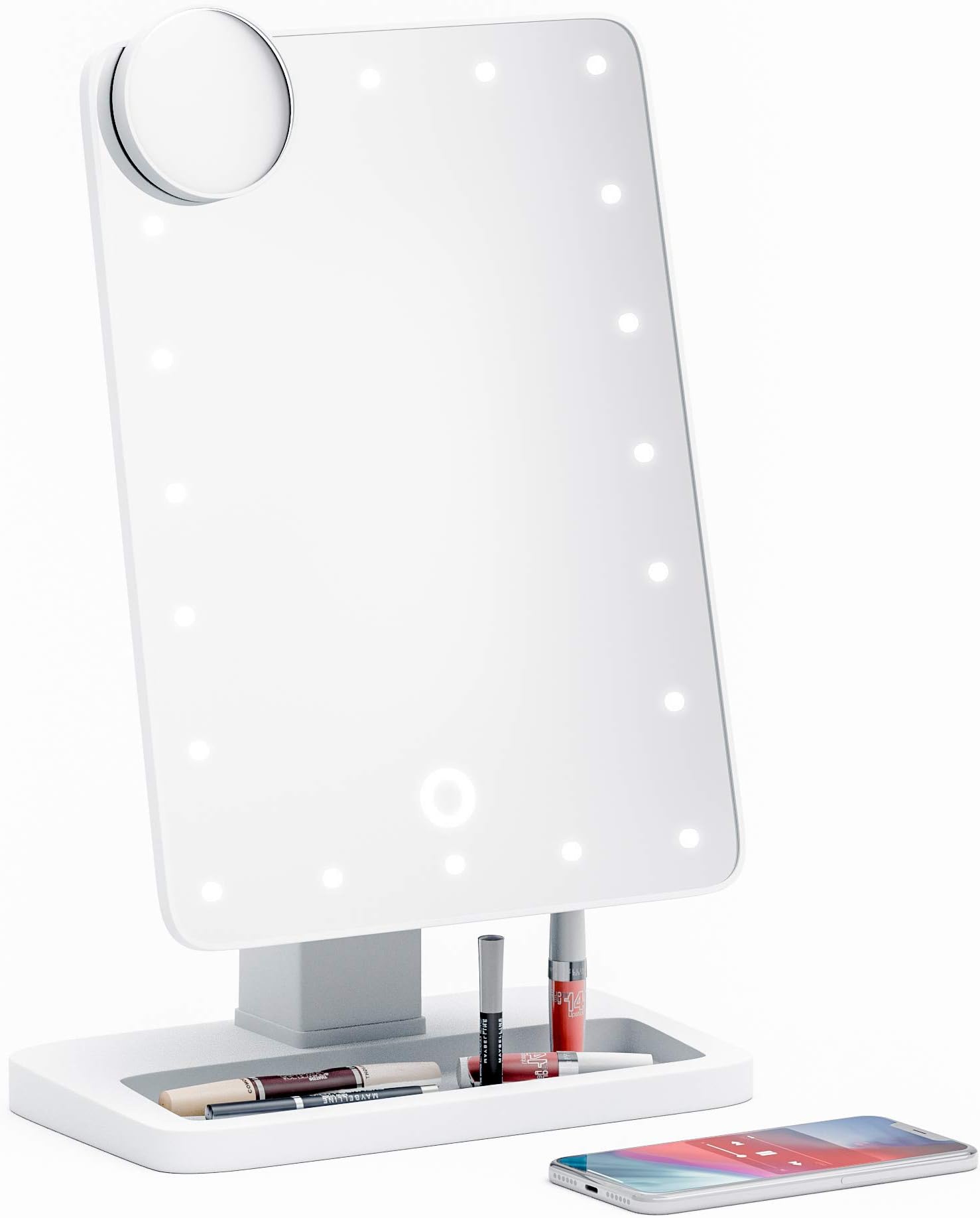 Simply Glamour Adjustable Vanity Mirror with Bluetooth Speaker, USB Charging, LED Lighting, Hands-Free Calling, Siri and Google Assistant Support (10x Magnifying Mirror Included)