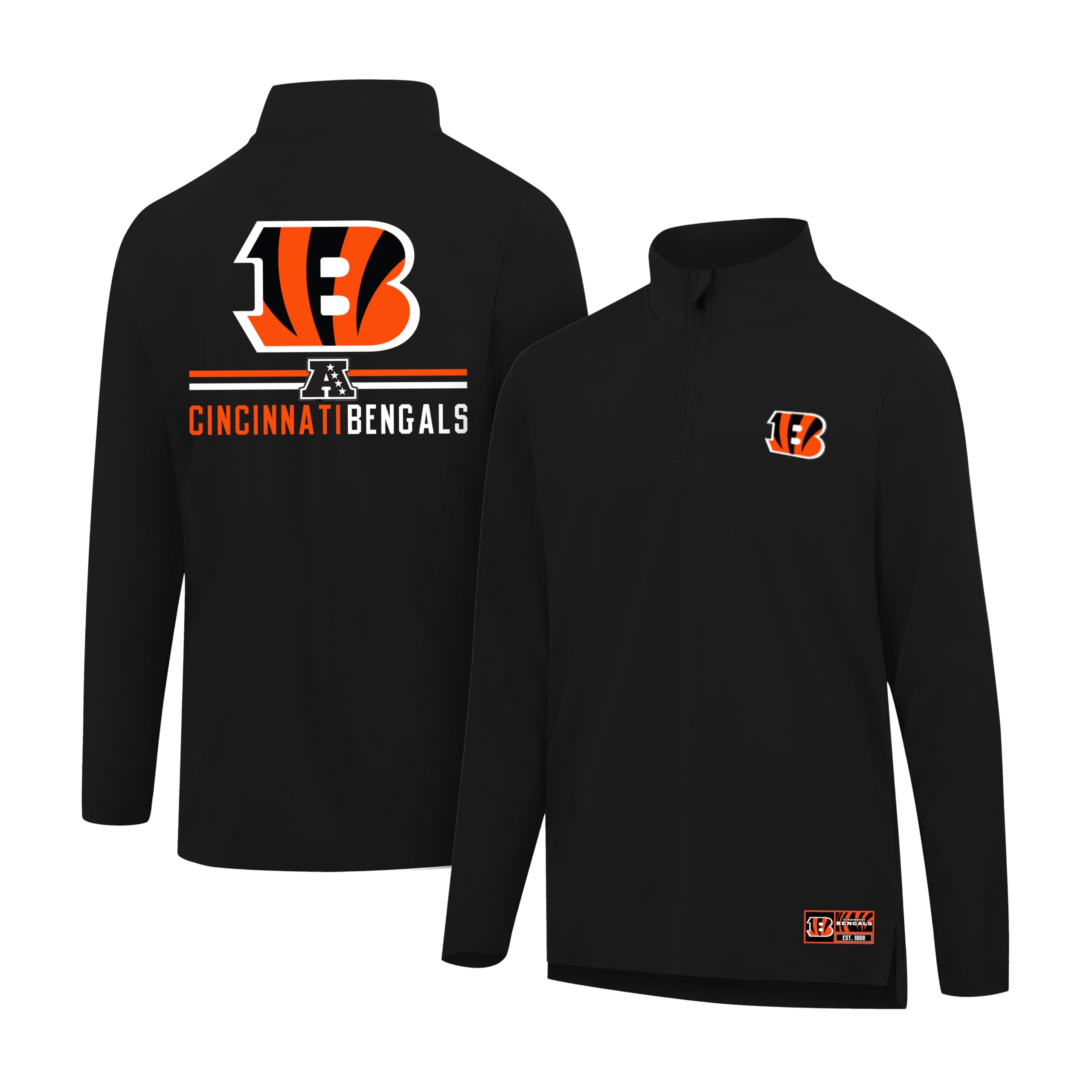 Ultra Game NFL Official Adults Super Soft Quarter Zip Long Sleeve T-Shirt - Unisex, Cincinnati Bengals, Team Color, Large Image