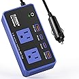 ZunDian 200W DC 12V to 110V AC Car Power Inverter with PD 24W/ QC 24W Quick Charge, Perfect for Car Office, Camping, Road Trips (Blue)