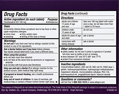 ALLEGRA ALLERGY 24 HOUR GELCAPS, 180 MG, 60 COUNT