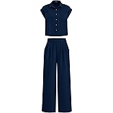 PRETTYGARDEN Womens 2 Piece sets Summer Cap Sleeve Tops Palazzo Pants Dressy Casual Vacation Travel Outfits Tracksuits