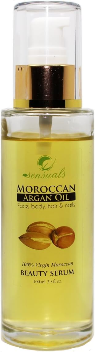 #1 Recommended Moroccan Virgin Argan Oil 100% Organic Virgin Pure Moroccan Oil 100% Natural – Nothing Else Added Organic Refined Argan Oil From Argan Spinosa 365 Day - No Questions Asked Highest Quality Argan Oil Available - Sourced Ethically From Morocco 100ml / 3.5fl Oz – Intense Treatment Fast Absorbing, Skin Moisturising & Anti-aging – High in Vitamin E Moroccan Hair Oil – Repair & Softening Treatment Anti-frizz Serum Argan Oil Miracle Beauty Serum By Sensuals