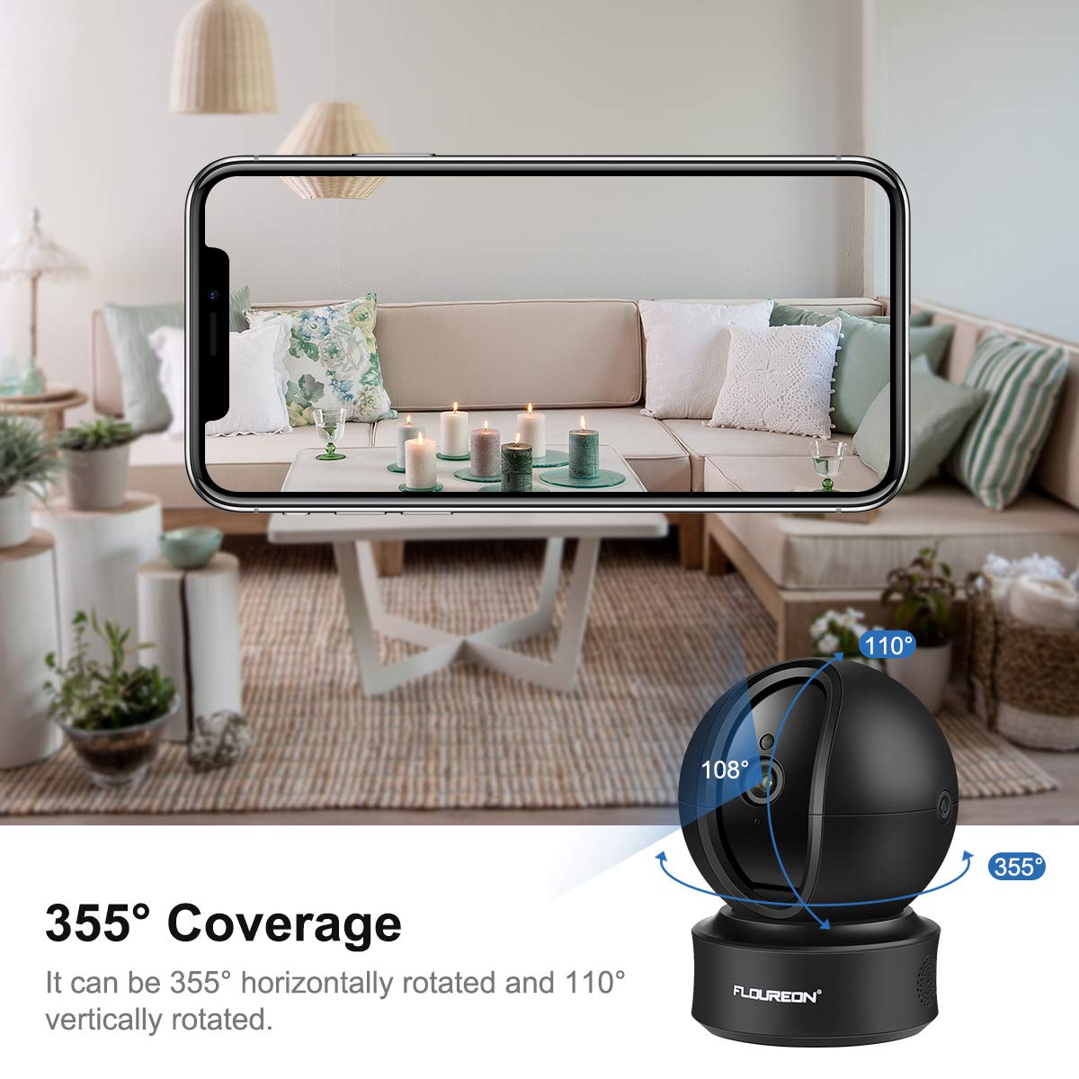 FLOUREON 1080P 2.0 MP WIFI IP Camera Home Security Surveillance Smart IP Camera with Automatic tracking 360° 3D Built-in Microphone Pan/Tilt PT Wireless Micro SD Slot