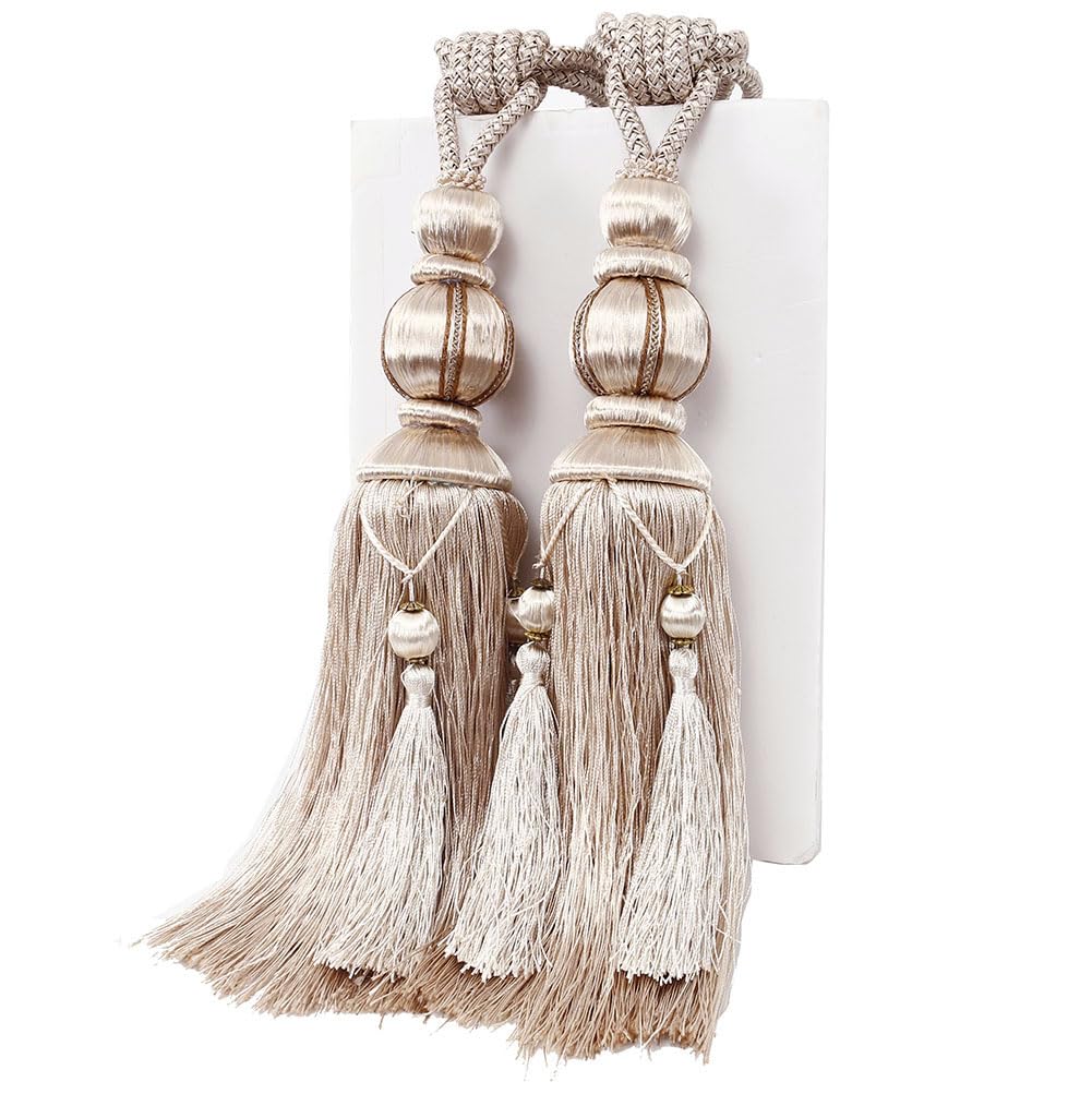 YunNasi 1 Pair 73cm Large Tiebacks Rope for Heavy Curtain,Tassel Tiebacks Holdbacks for Window Drape,Beige
