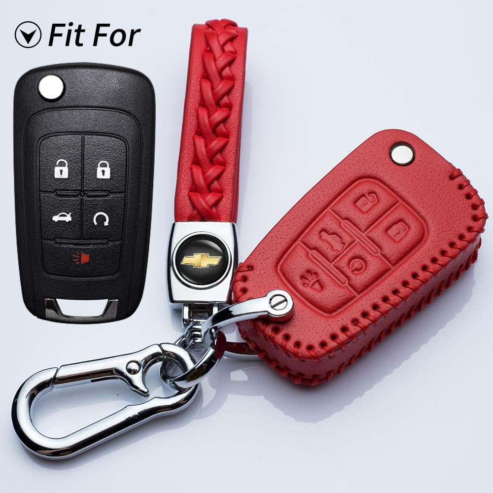 Jazzshion for Key Fob Cover Leather Flip 5button Key Fob Cover Keyless Jacket Protector Remote Case Accessories for Chevrolet Equinox Camaro Cruze Malibu Sonic
