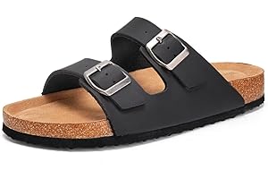 Torotto Mens Slides with Cork Footbed Open Toe Adjustable Webbing Flat Sandals for Walking | Beach | Indoor