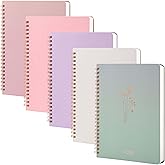 MGGAO A5 Spiral Notebook, 5 Pack Lined Journal Notebooks, with Double Pocket, Spiral Journals for Writing, 8 MM Wide Ruled for School, Work Office