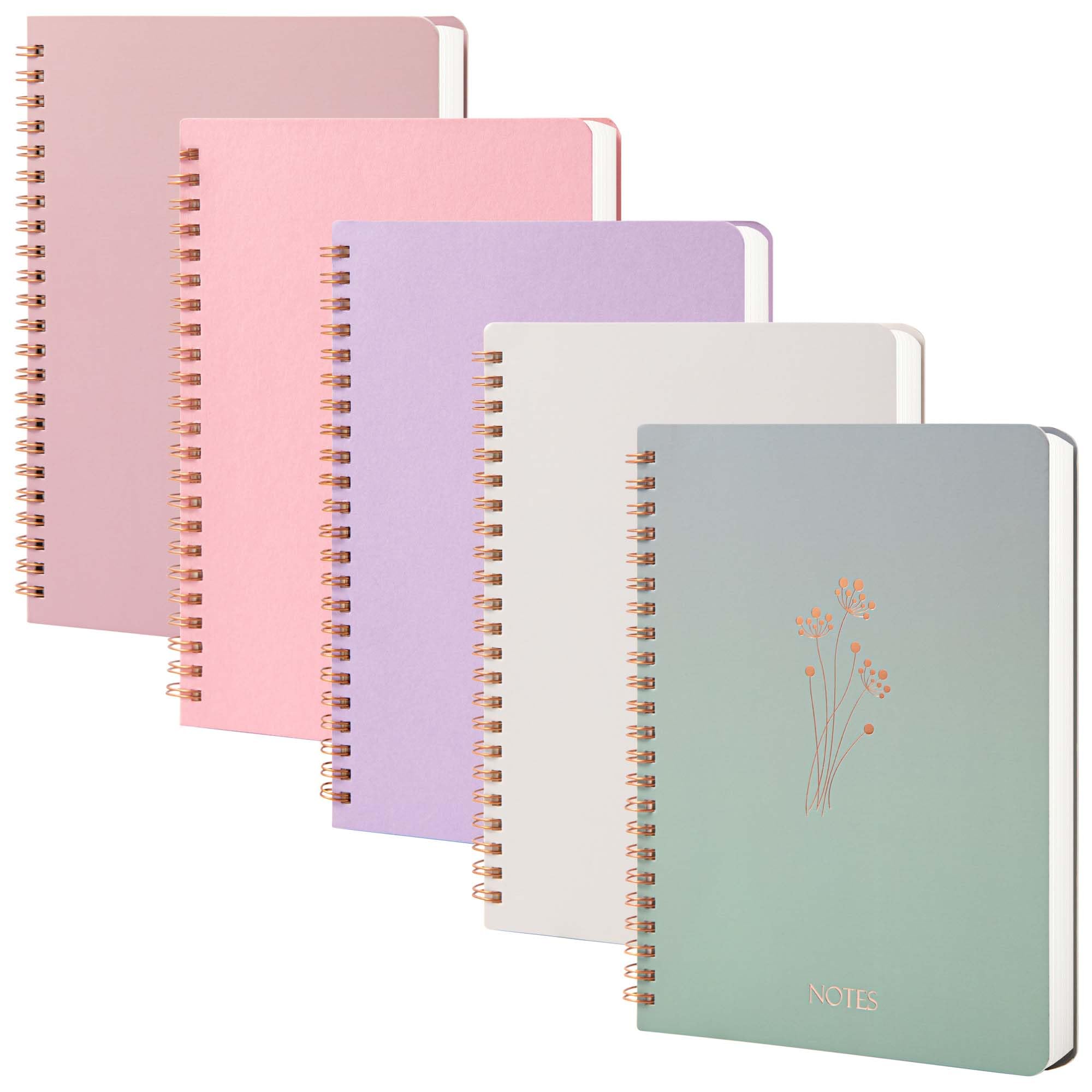 MGGAO A5 Spiral Notebook, 5 Pack Lined Journal Notebooks, 80 Sheets/160 Pages, with Double Pocket, Spiral Journals for Writing, 8mm Ruled for School, Work Office…