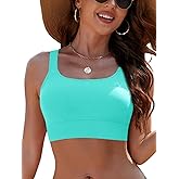 SHEKINI Women Sports Bra Scoop Neck U-Back Bikini Top - Adjustable Straps Crop Bathing Suit with Snug Elastic Band