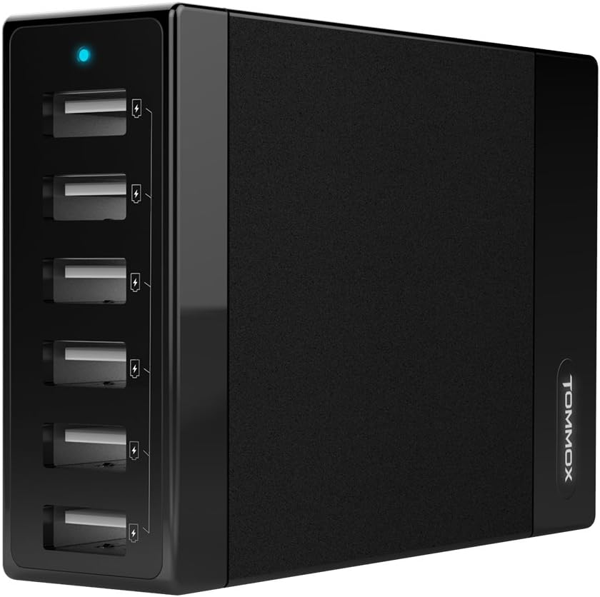 TOMMOX 60W 6 Port USB Charger Multi Port USB Charging Station Desktop Charger with Smart IC for iPhone 6s Plus / iPhone SE / iPad, Samsung, LG, HTC, Nexus and More