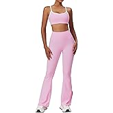 ABOCIW Workout Sets for Women 2 Piece Contrast Piping Sports Bra High Wasit Split hem Flared Leggings