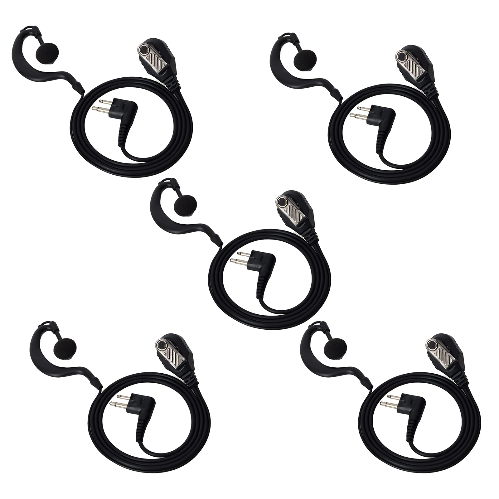 UAYESOK Two Way Radio 2 Pin Earpiece G Shape Security Bodyguard Headset with PTT Mic Microphone for Motorola CP040 CP200 GP300 DP1400 CLS1110 CLS1410 Hytera Midland Walkie Talkie (5 PCS)