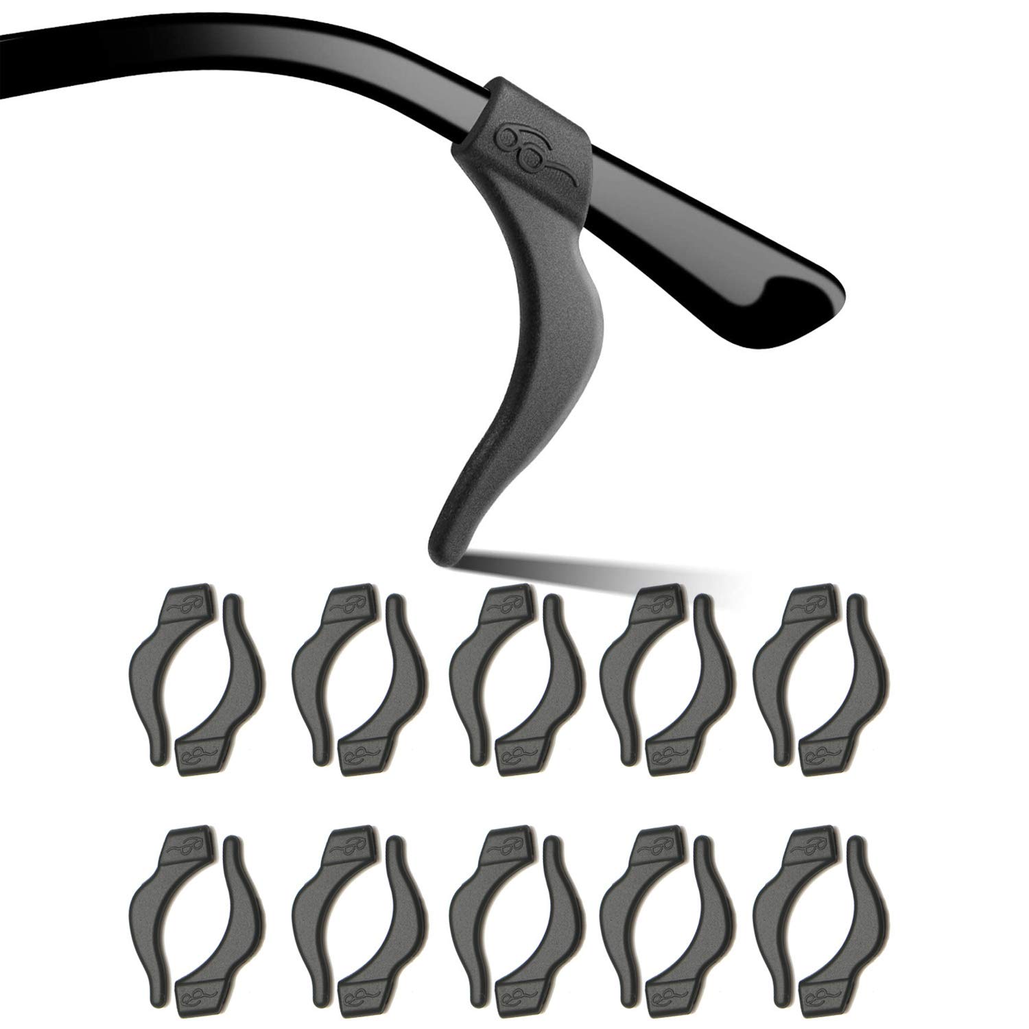OPUGIT Eyeglass Ear Grip,Silicone Ear Hook, 10 Pairs Soft Comfortable Anti-slip Holder, Eyewear Retainers for Glasses Sunglasses,Black