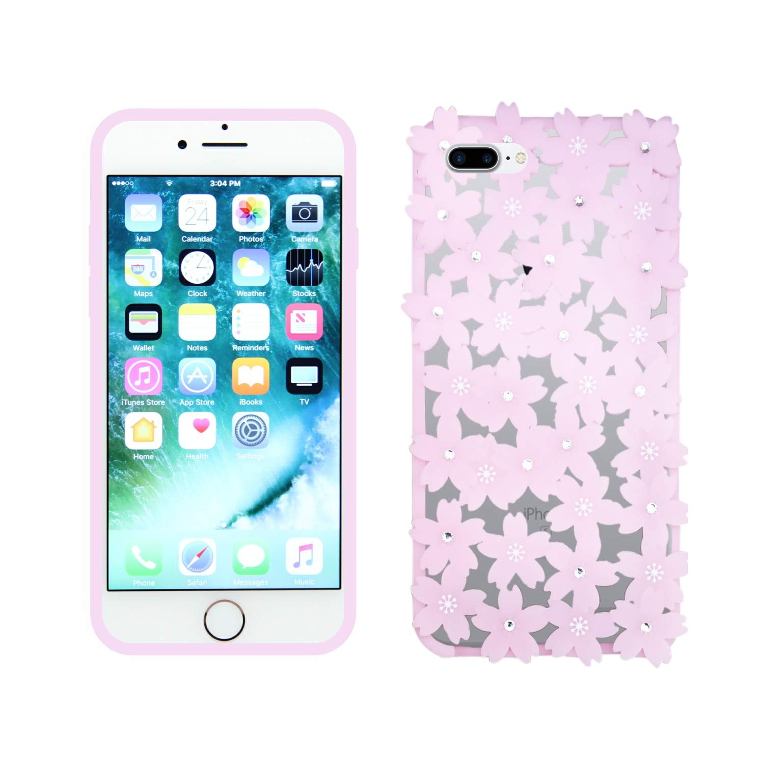 Case Creation iPhone 7 Plus Flowers Case, Cute 3D Elegant Girls Soft