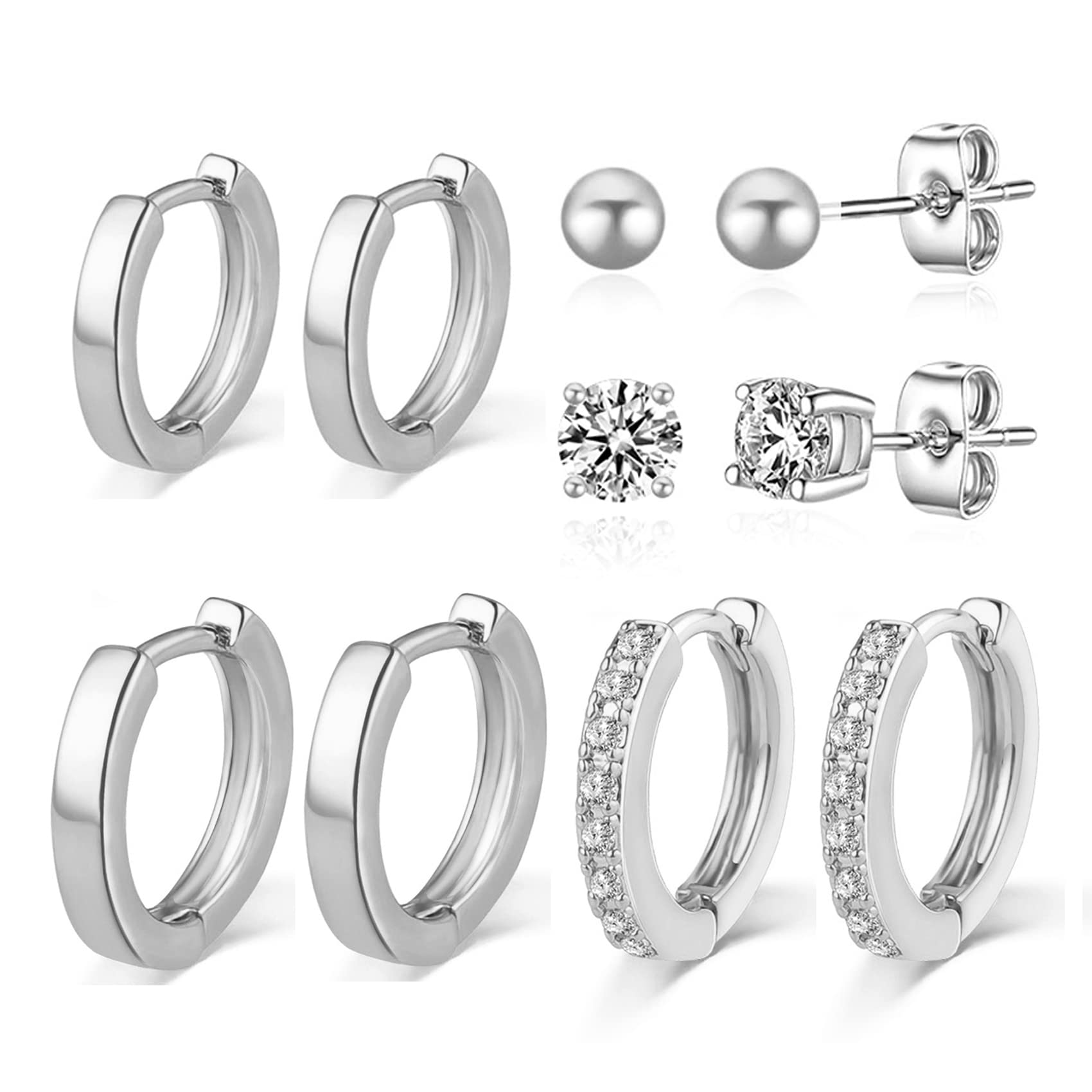 3 Pairs Sterling Silver Hoop Earrings for Women S925 Huggie Hoop Earrings With Cubic Zirconia Small Cartilage Sleepers Huggie Hinged Earrings Set for Girls Men