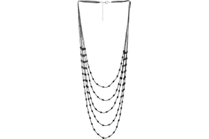 Oval Beads Statement Necklace Multi-Strand Long Chains with Crystal Charms Pendant(CA)