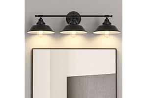 Elibbren Farmhouse Rustic Vintage 3-Lights Vanity Wall Sconce Lighting, E26 Base Metal Matte Black Industrial Bathroom Wall Light Fixture for Bathroom Vanity Mirror Cabinets Dressing Table（Black）