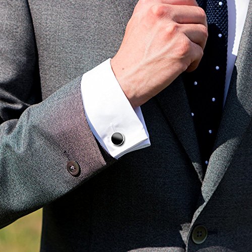 UHIBROS Mens Cuff Links Stainless Steel Round Screw Cap Agate Tuxedo Cufflinks For Men Formal Cuff Shirt