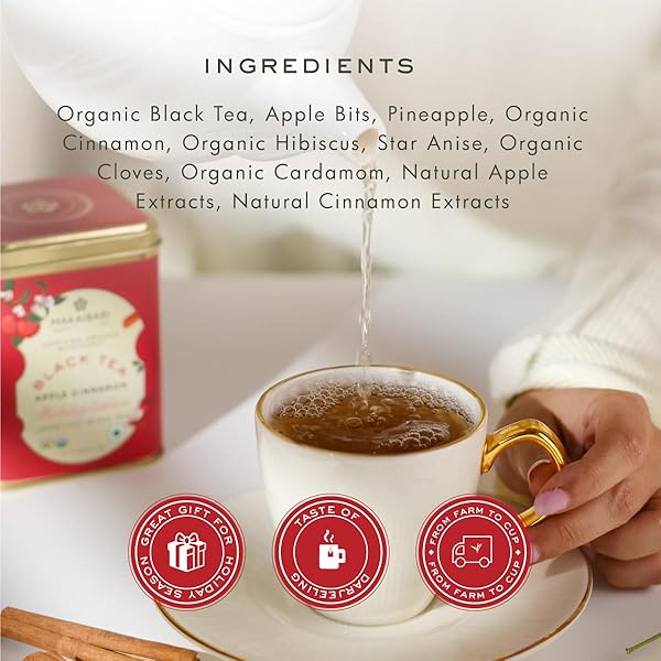 MAKAIBARI HOLIDAY EDITION : APPLE CINNAMON BLACK TEA | USDA CERTIFIED PREMIUM BLACK TEA | ANTI-OXIDANTS, IMMUNITY BOOSTER | TIN CADDY | 50G
