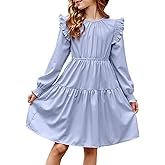 DOKOTOO KIDS Girls Vintage Puff Long Sleeve Ruffle Dresses with Two Side Pockets for 6-13 Years, Fall/Spring/Summer