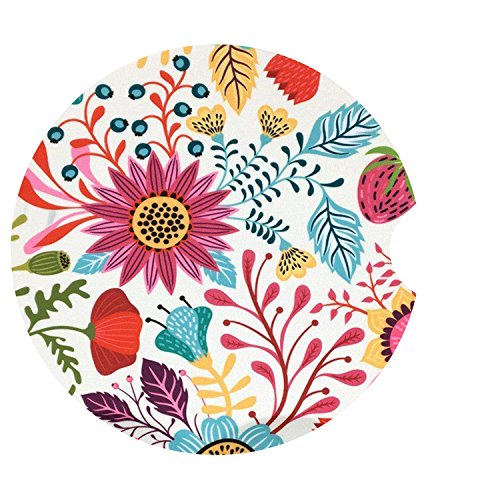 Ceramic Car Coasters Pack of 2,Absorbent Stoneware Auto Cup Holder Coasters for Drinks,Car Accessories Absorb Sweat Condensations to Keep Your Car Cup Holders Clean and Dry,2.56"Diameter (Sunflower) - Thumbnail 5