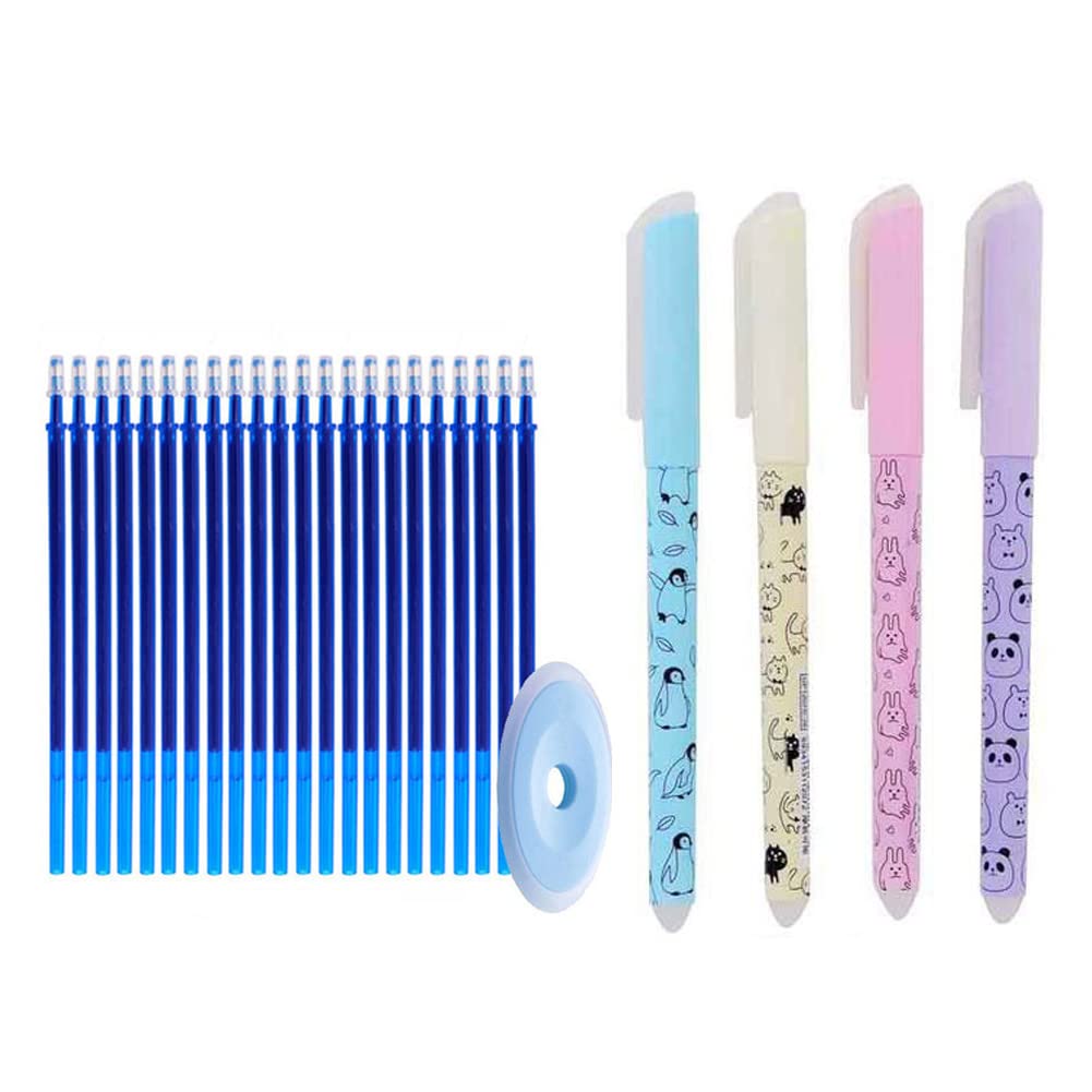 Friction Cute Cat Erasable Pen 0.38mm Nib Eraser Gel Pen Blue Black Ink Refills Rod Ballpoint Pen Kids School Stationery erasable pens Multicolor (Blue)