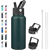 BJPKPK Insulated Water Bottles with Straw Lid, 32oz Metal Large Water Bottle with 3 Lids, Reusable Leak Proof BPA Free Thermo, Stainless Steel Tumblers for Sports, Gym, Travel-Army Green