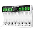 SinceHoly 8 Bay LCD Smart AA AAA Battery Charger, USB High-Speed Charging, Independent Slot, for Ni-MH Ni-CD Rechargeable Batteries, No Adapter