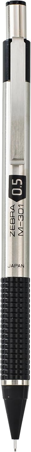 Zebra Pen M-301 Stainless Steel Mechanical Pencil, Premium Metal Barrel, Fine Point, 0.5mm, 1-Pack