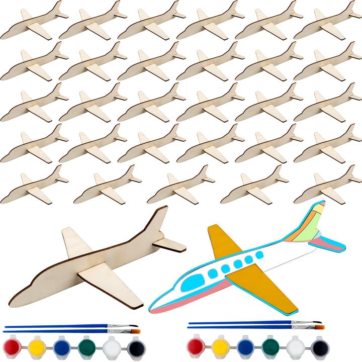 Feradny 36 Pcs DIY Paint Aircraft Wood Planes Unfinished Wooden Airplane Toys Handicraft Wood Airplane Kit for Children School Art Craft Projects Home Activity Birthday Gifts