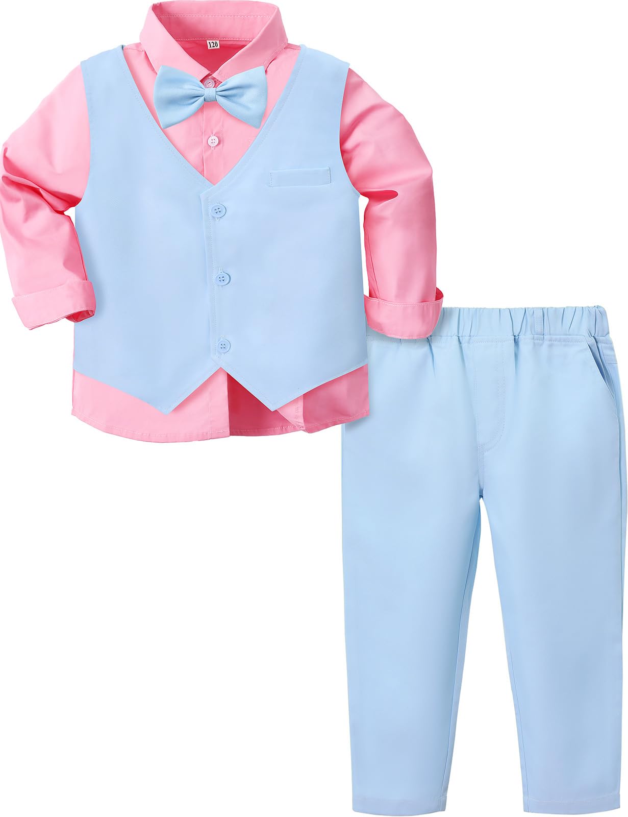 A&J DESIGN Light Blue Boy Suit Pink Shirt Toddler Boy Easter Outfit Wedding Gentleman Formal Tuxedo Dress Clothes Set 3-4T Image