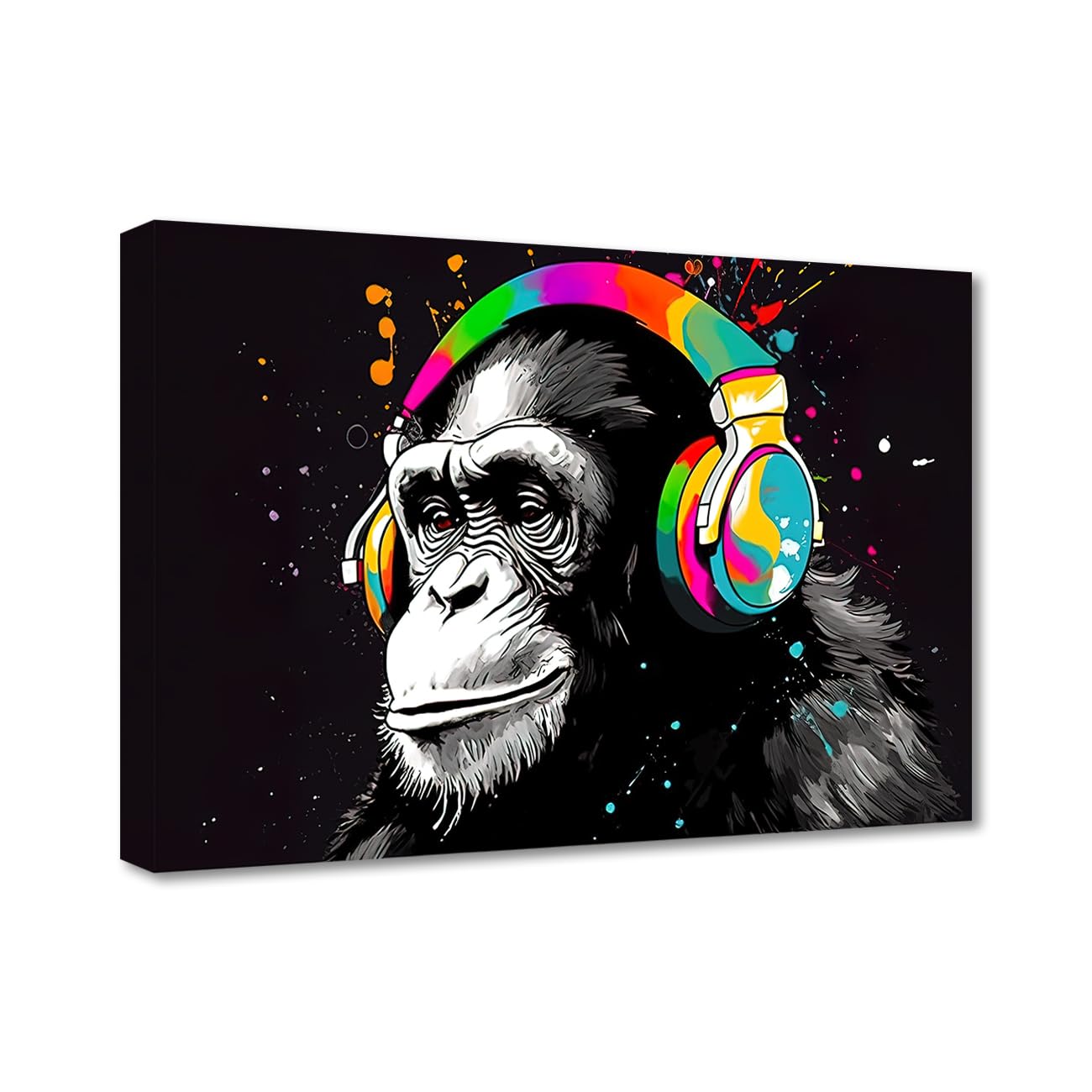 LZIMU Cool Monkey Wall Art with Chimps, Gorilla, Headphones - Animal Canvas Painting Music DJ Prints for Teen Boys Bedroom (40.00 x 60.00 cms)