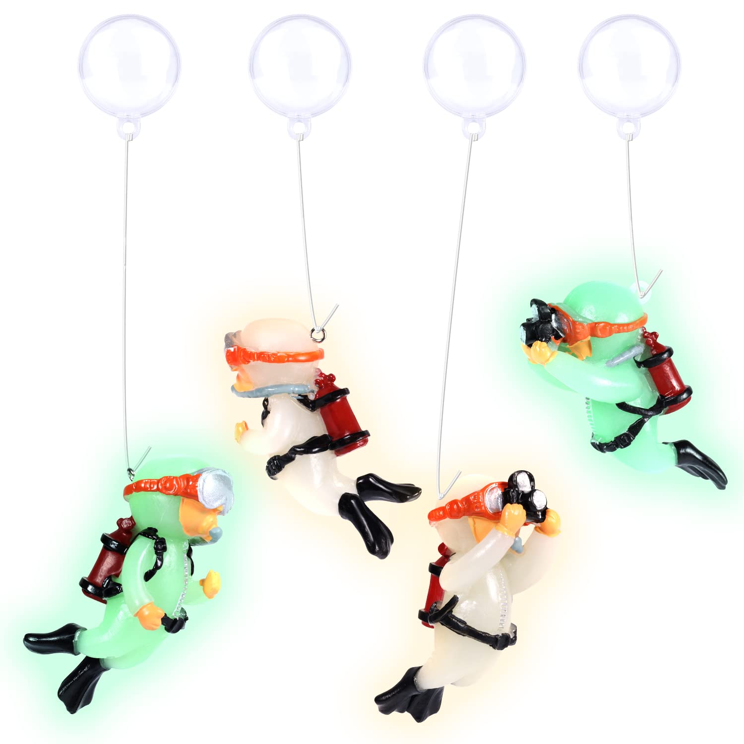 LUTER 4pcs Luminous Fish Tank Diver Decorations, Floating Aquarium Accessories Glow in The Dark Cute Little Diver Fish Tank Decorations (2 Green, 2 White)