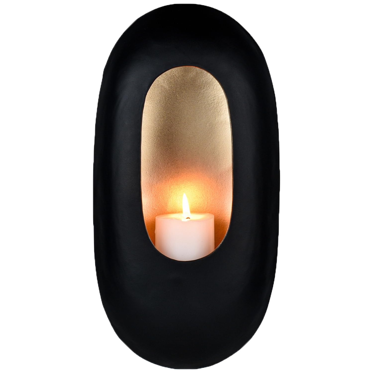 Marrakech Scandinavian Decorative Metal Wall Candle Holder in Black Gold 31 cm Large Vintage Wall Decoration Valpa as Spring Decoration in the Living Room Modern Tea Light Holder for Tea Lights as