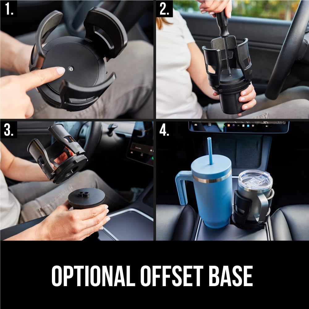GORILLA GRIP Patent Pending Car Cup Holder Expander, Keeps Large Drink Cups Secure, Expands Fits Yeti, HydroFlask, Stanley 18 to 48oz Large Water Bottles, Coffee Mug, Adjustable Arms Insert, Black