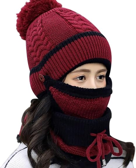 Amazon Co Jp Wangten 帽子 スカーフ マスク スリーピーススーツ ベレー帽 ニット帽 レディース 韓国風 秋冬 ニット帽 おしゃれ 暖かい 防寒対策 人気 毛糸帽 誕生日 通勤 通学 アウトドア ホーム キッチン