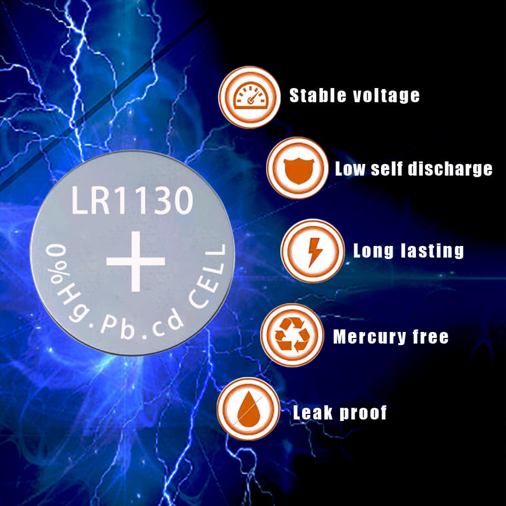 HoootCell AG10 Battery LR1130 Battery L1131f Batteries 1.5 V L1131 SR1130 389/390 G10 LR54 Button Cell Alkaline Coin Cell Watch Batteries 10 Pack