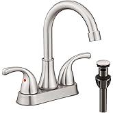 Bathroom Sink Faucet FRANSITON 4 Inch Faucet 2 Handle Bathroom Sink Faucets Lead-Free Brushed Nickel Bath Sink Faucets with Pop-up Drain Stopper and Supply Hoses
